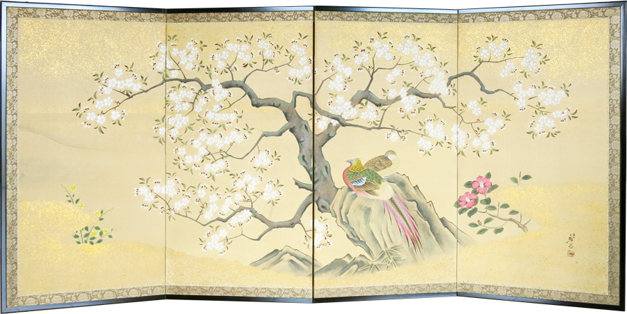 Cherry Blossoms with Golden Pheasant Antique 1960
