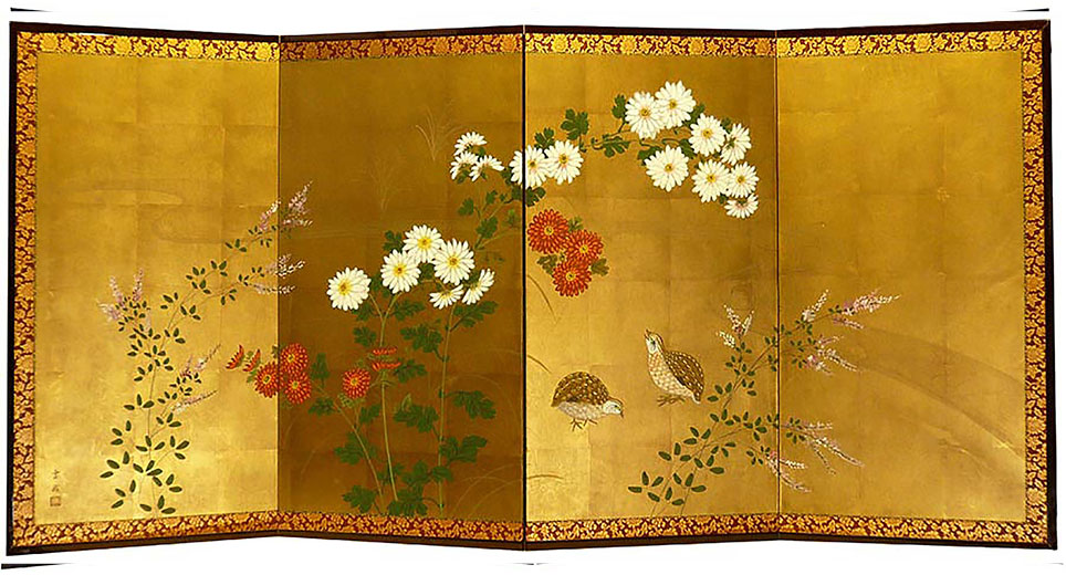 鶉に菊－Quails and chrysanthemum－