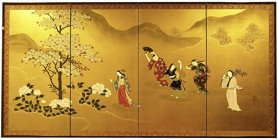 桜花遊楽図-Dancing underneath cherry blossoms-