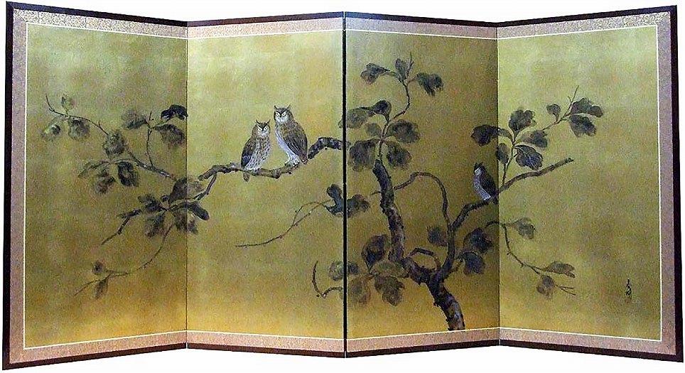 槇にフクロウ-Owls-